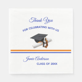 Serviette En Papier Casquette bleu et orange & Tassel | Graduation Par
