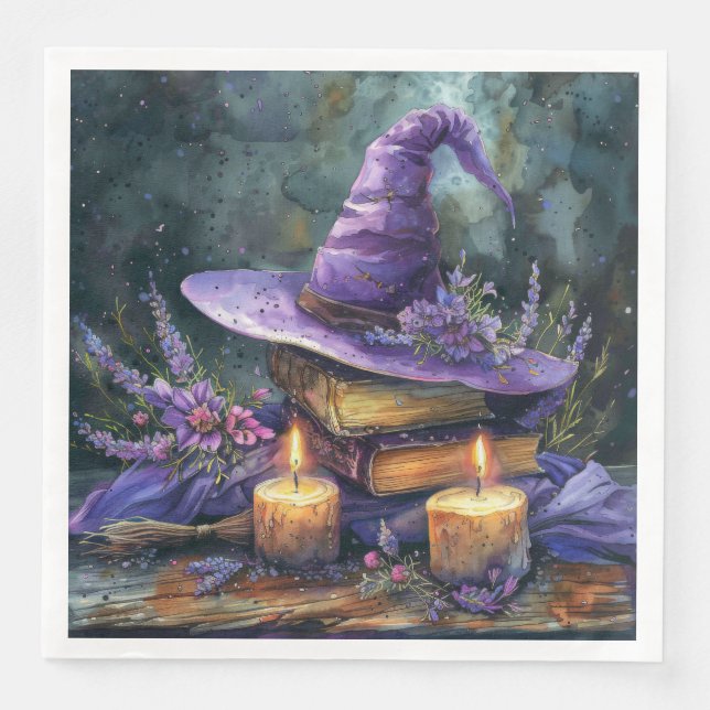 Serviette En Papier Casquette de la sorcière aquarelle avec des fleurs (Devant)