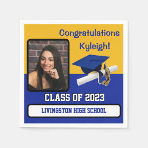 Serviette En Papier Casquette & Diplôme, Royal Blue, Gold & White Grad