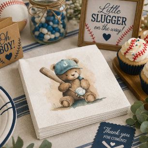 Serviette En Papier Casquette Monogramme Ours en Peluche Baseball Batt