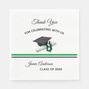 Serviette En Papier Casquette noir et vert & Tassel   Graduation Party