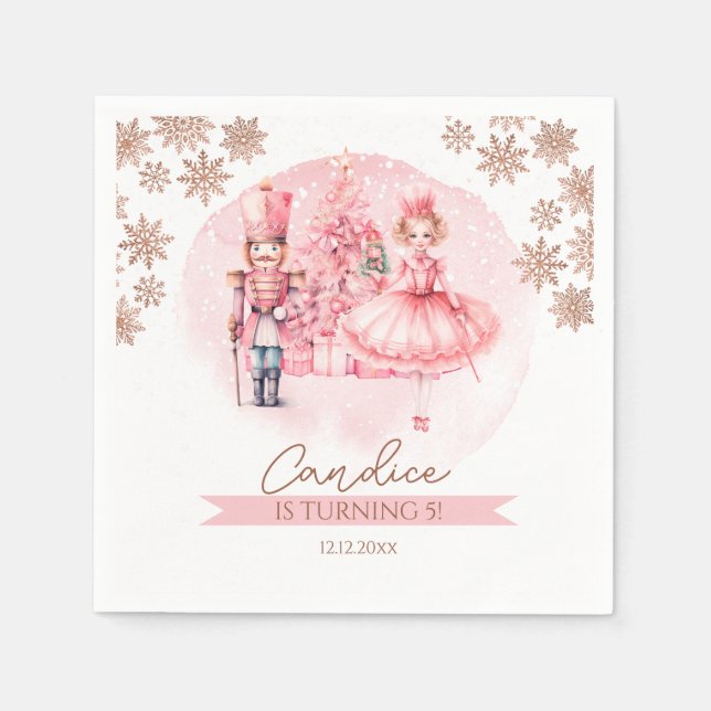 Serviette En Papier Casse-Noisette Rose Et Or Anniversaire Sucre Plum  (Devant)