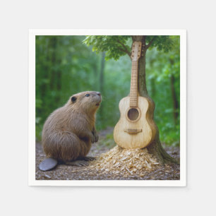 Serviette En Papier Castor Admirant Sa Guitare