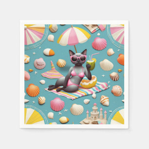 Serviette En Papier Cat Beach à thème pour les Amoureux de les chats s