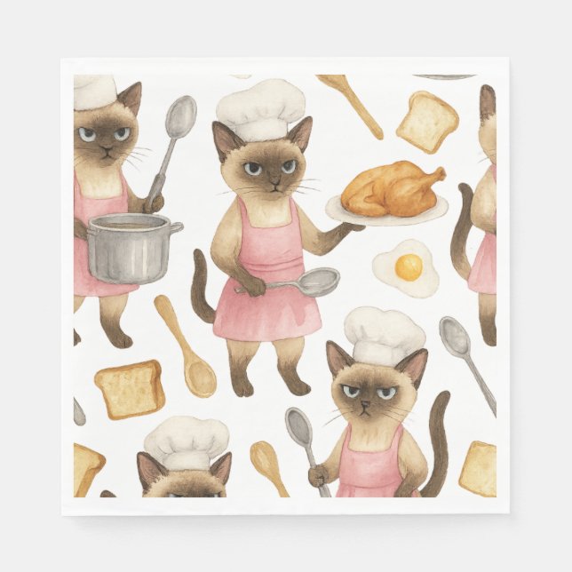 Serviette En Papier Cat Chef is cuisine Breakfast (Devant)