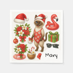 Serviette En Papier Cat Noël Été Juillet Pool Party