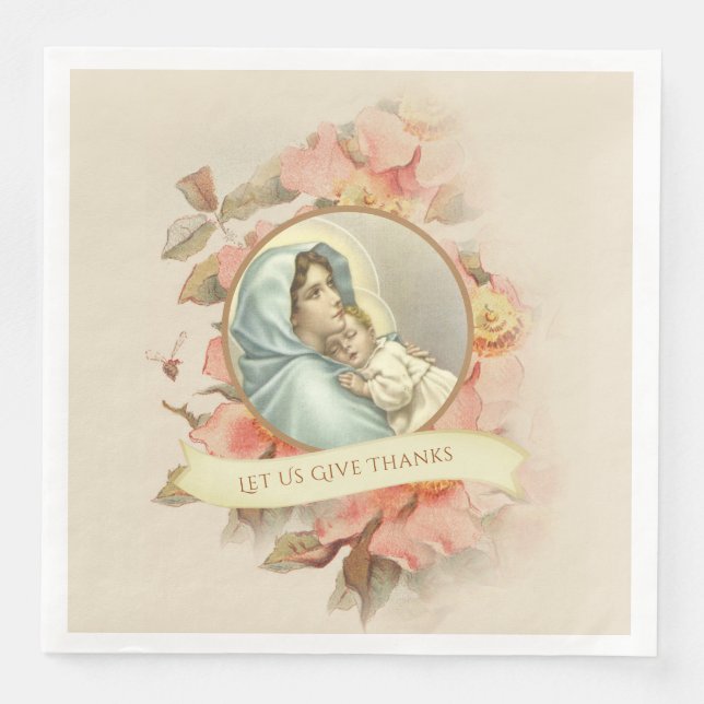 Serviette En Papier Catholique Action de grâce Vierge Marie Jésus (Devant)