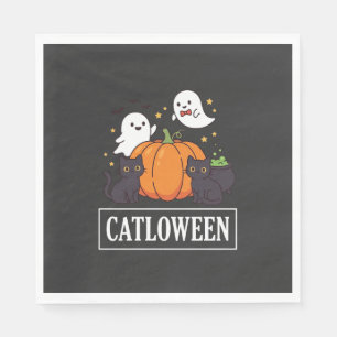 Serviette En Papier Catloween Drôle Chat Halloween Fantôme Citrouille