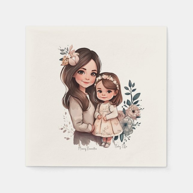 Serviette En Papier Caution adorable mère et fille (3) (Devant)