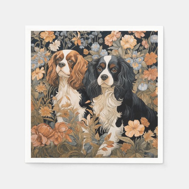Serviette En Papier Cavalier King Charles Spaniels Tapisserie ancienne (Devant)