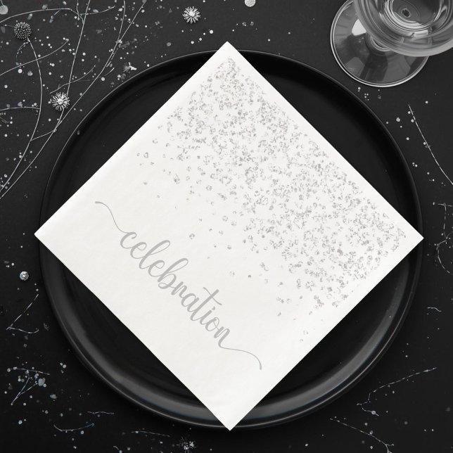 Serviette En Papier Célébration argent blanc Papier Dîner serviette (Celebration silver white Paper Dinner napkin)