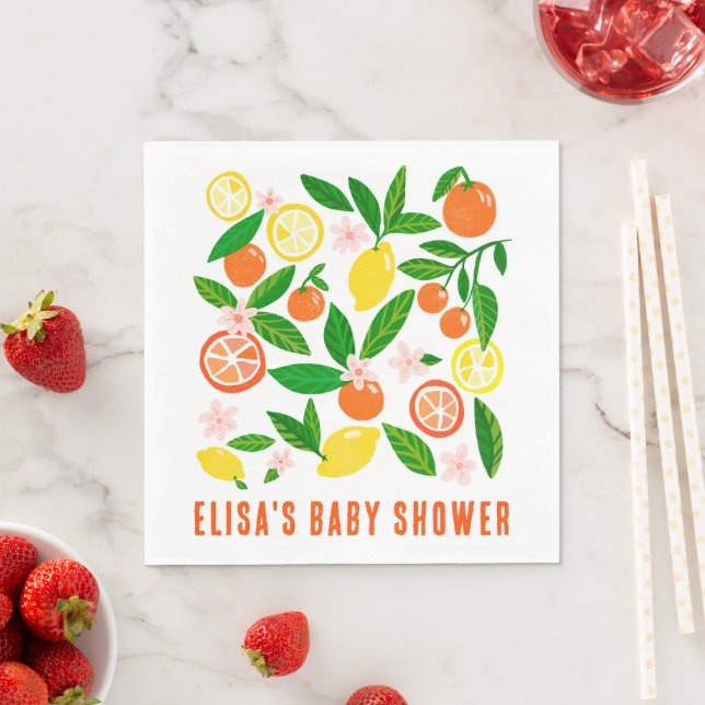 Serviette En Papier Célébration Citrus BABY SHOWER personnalisé Merci (En situation)