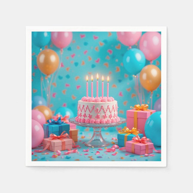 Serviette En Papier Célébration D'Anniversaire Avec Gâteau Aux Bougies (Devant)
