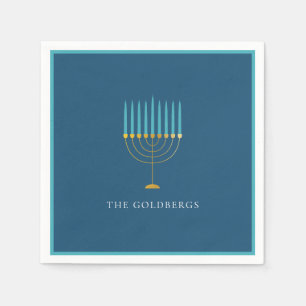 Serviette En Papier Célébration de Hanukkah Menorah Bleue Personnalisé