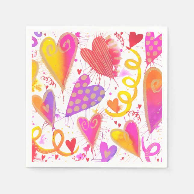Serviette En Papier Célébration De L'Amour Aquarelle Coeurs (Devant)