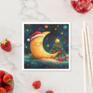 Serviette En Papier Célébration drôle de la Lune de Noël de la Galaxie