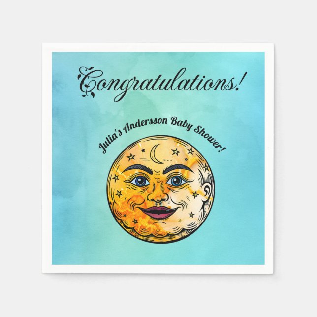 Serviette En Papier Célébration du Baby shower de la Lune (Devant)