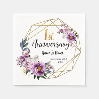 Serviette En Papier Célébration élégante de fleurs dorées pour le 1er