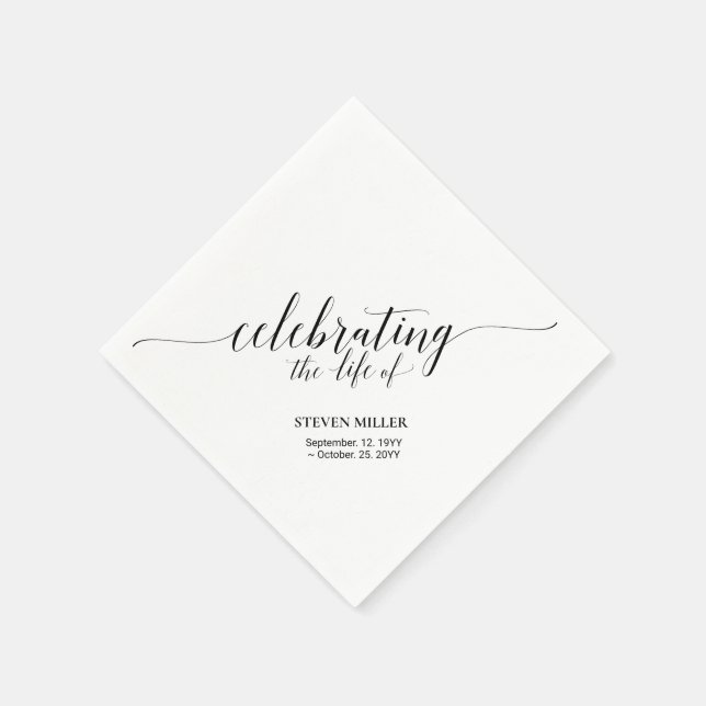 Serviette En Papier Célébrer la vie | Élégant Script Memorial Funeral (Coin)