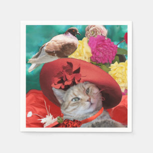 SERVIETTE EN PAPIER CÉLÉBRITÉ CAT PRINCESS TATUS, CASQUETTE ROUGE AVEC