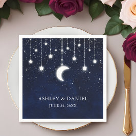 Serviette En Papier Céleste Blue Sky Moon Étoiles Mariage