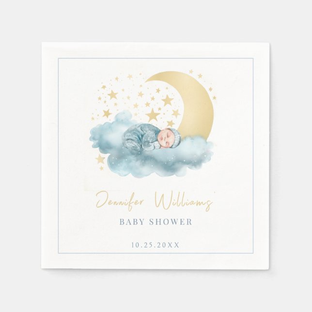 Serviette En Papier Céleste lune étoiles bébé garçon douche serviettes (Devant)