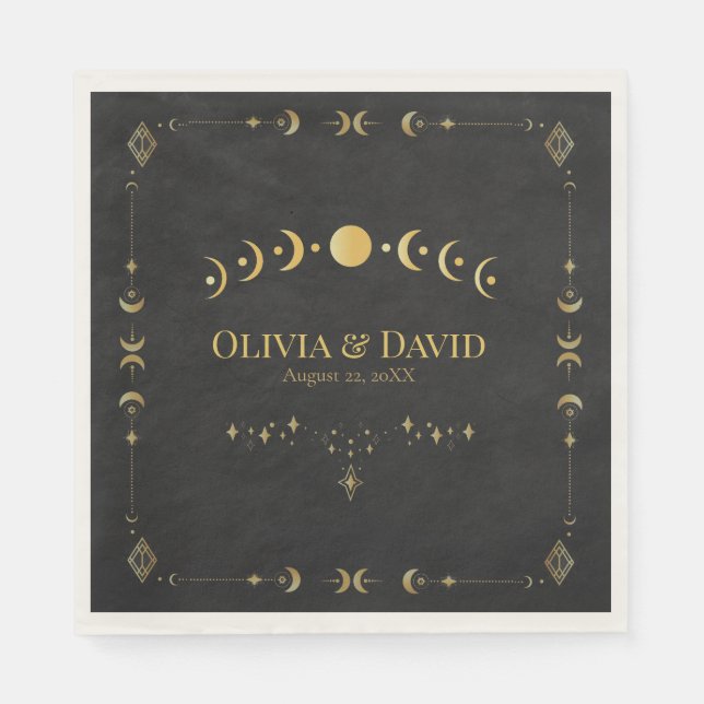 Serviette En Papier Celestial Gothic Black and Gold Wedding Napkins (Devant)