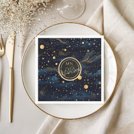 Serviette En Papier Celestial Navy Gold Monogram Wedding