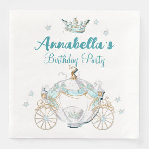 Serviette En Papier Cendrillon turquoise et or Princesse Carriage