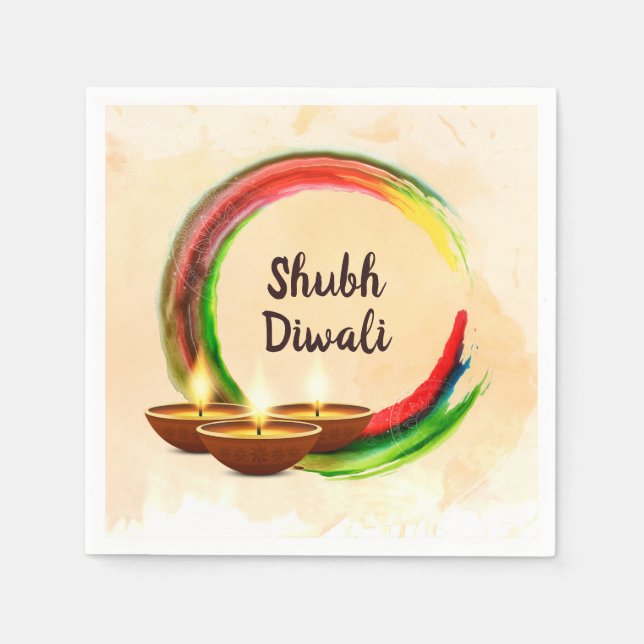 Serviette En Papier Cercle d'aquarelle Diwali Diyas (Devant)