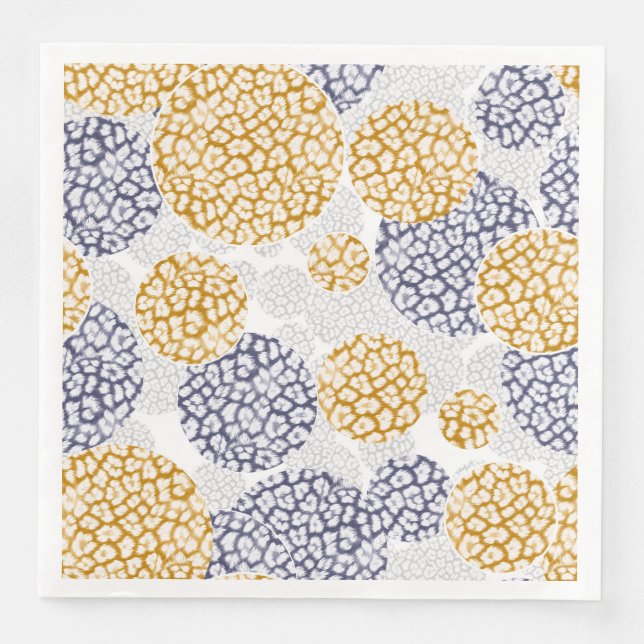 Serviette En Papier Cercles avec imprimé léopard jaune et bleu (Devant)