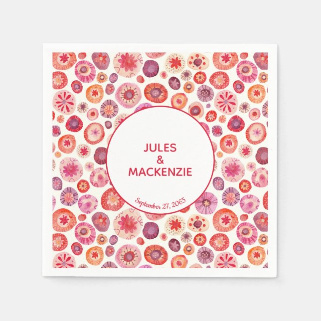 Serviette En Papier Cercles d'aquarelle rose Abstrait (Devant)