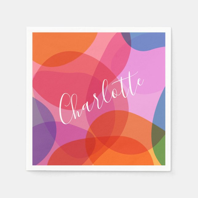 Serviette En Papier Cercles de chevauchement colorés Fête personnalisé (Devant)