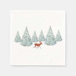Serviette En Papier Cerf Brown sous les épinettes couvertes de neige