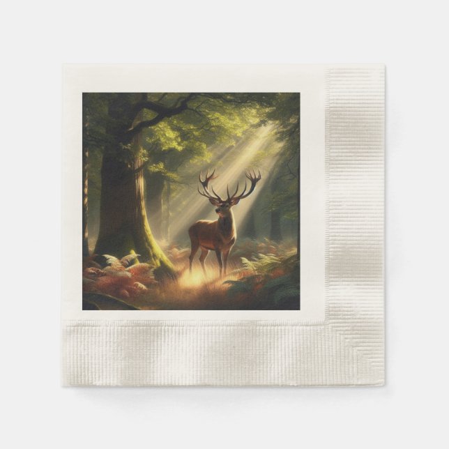 Serviette En Papier Cerf dans la forêt matinale (Devant)