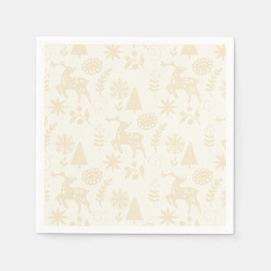 Serviette En Papier Cerf d'art populaire forêt blanc cassé