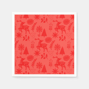 Serviette En Papier Cerf d'art populaire forêt rouge