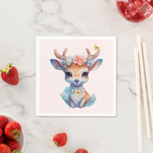 Serviette En Papier Cerf de Bébé mignon avec Antlers et Fleurs