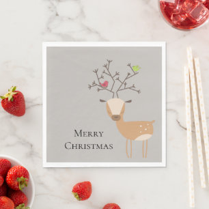 Serviette En Papier Cerf de Noël aux oiseaux