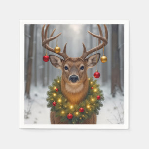 Serviette En Papier Cerf de Noël portant une couronne lumineuse