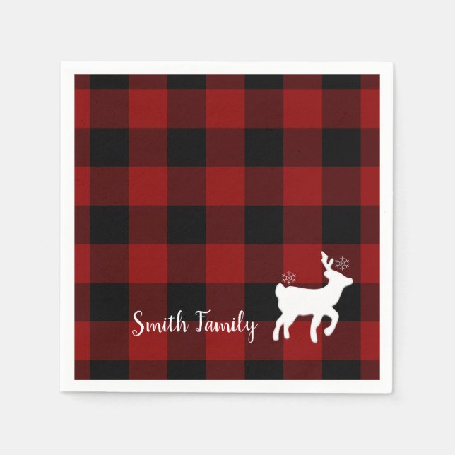 Serviette En Papier Cerf de Noël sur Buffalo Plaid Custom (Devant)