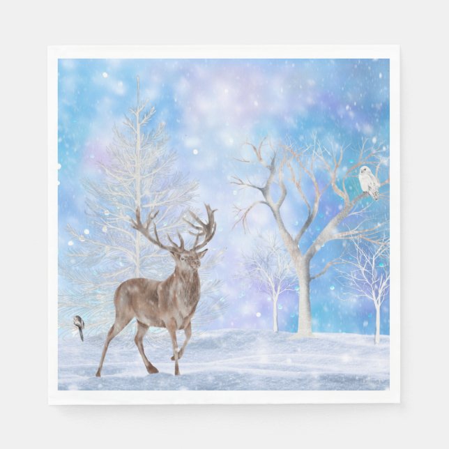 Serviette En Papier Cerf En Bois D'Hiver (Devant)