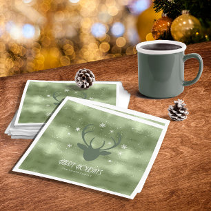 Serviette En Papier Cerfs Antlers Silhouette & Snowflakes Green ID861