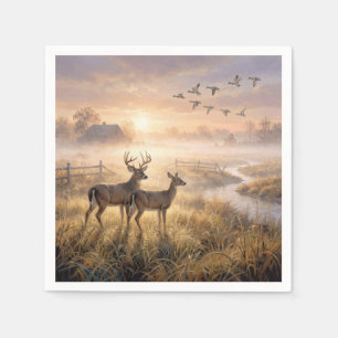 Serviette En Papier Cerfs et canards dans la brume matinale