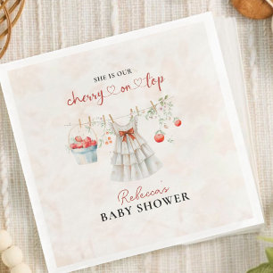 Serviette En Papier Cerise Coquette rose sur le Baby shower supérieur