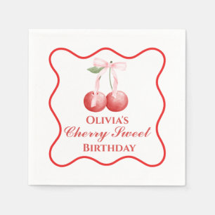 Serviette En Papier Cerise Douce anniversaire Ruban Rose Gingham
