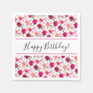 Serviette En Papier Cerise Fleurs Aquarelle Anniversaire