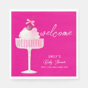 Serviette En Papier Cerise rose Champagne Brunch Baby shower fille