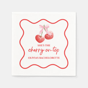 Serviette En Papier Cerise sur le dessus Pink Bow Bachelorette