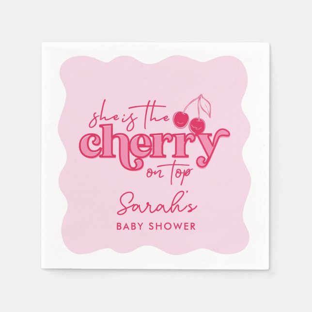 Serviette En Papier Cerise sur les serviettes de Baby shower supérieur (Devant)